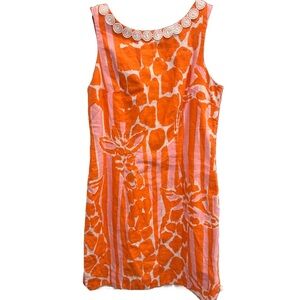 Lilly Pulitzer Dress Womens Dres Size 2 Orange/white Sheath Sleeveless Lined